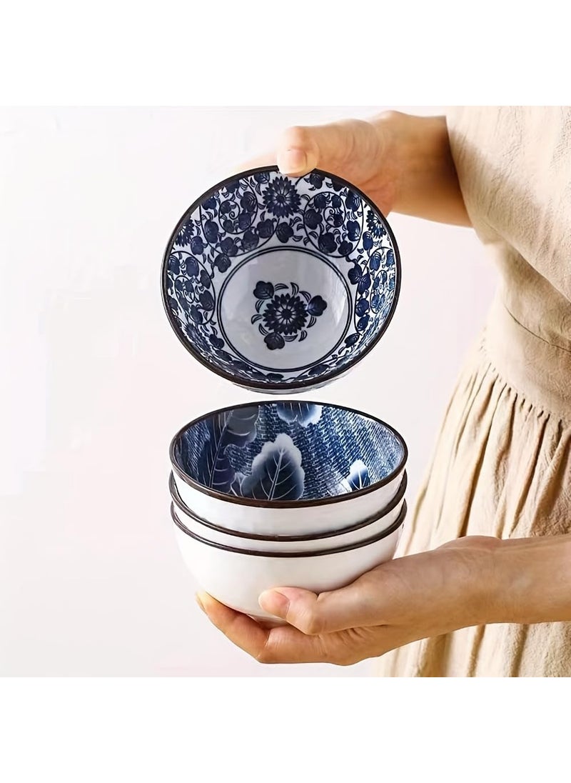FS COOL Colorful Japanese Style Bowls Soup Bowl Japanese Ramen Bowl Set Porcelain Bowls Set Cereal Bowl Set Soup Bowls Ceramic Bowls for Soup Salad and Pasta Set of 4 Random Pattern