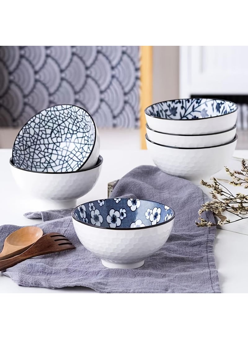 FS COOL Colorful Japanese Style Bowls Soup Bowl Japanese Ramen Bowl Set Porcelain Bowls Set Cereal Bowl Set Soup Bowls Ceramic Bowls for Soup Salad and Pasta Set of 4 Random Pattern
