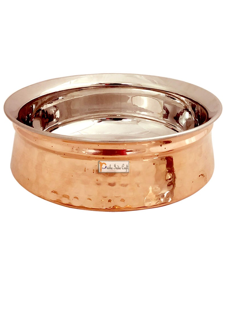 Prisha India Craft Stainless Steel Copper Handi Bowl with 4 Serving Spoon Serveware Tableware Capacity 750 ML 3 No Set of 4
