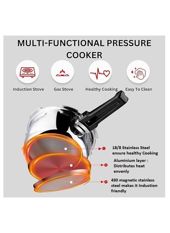 Glamour Premium 2 Liter Sandwich Bottom Stainless Steel Inner Lid 2 Liter Pressure Cooker Induction and Gas Base ISI Certified 3 Years Warranty