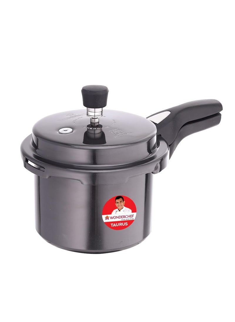 Wonderchef Taurus Hard Anodized Outer Lid Pressure cooker 3 liter Cool Touch Handles for Durability Induction Friendly Black 5 year warranty ISI Certified