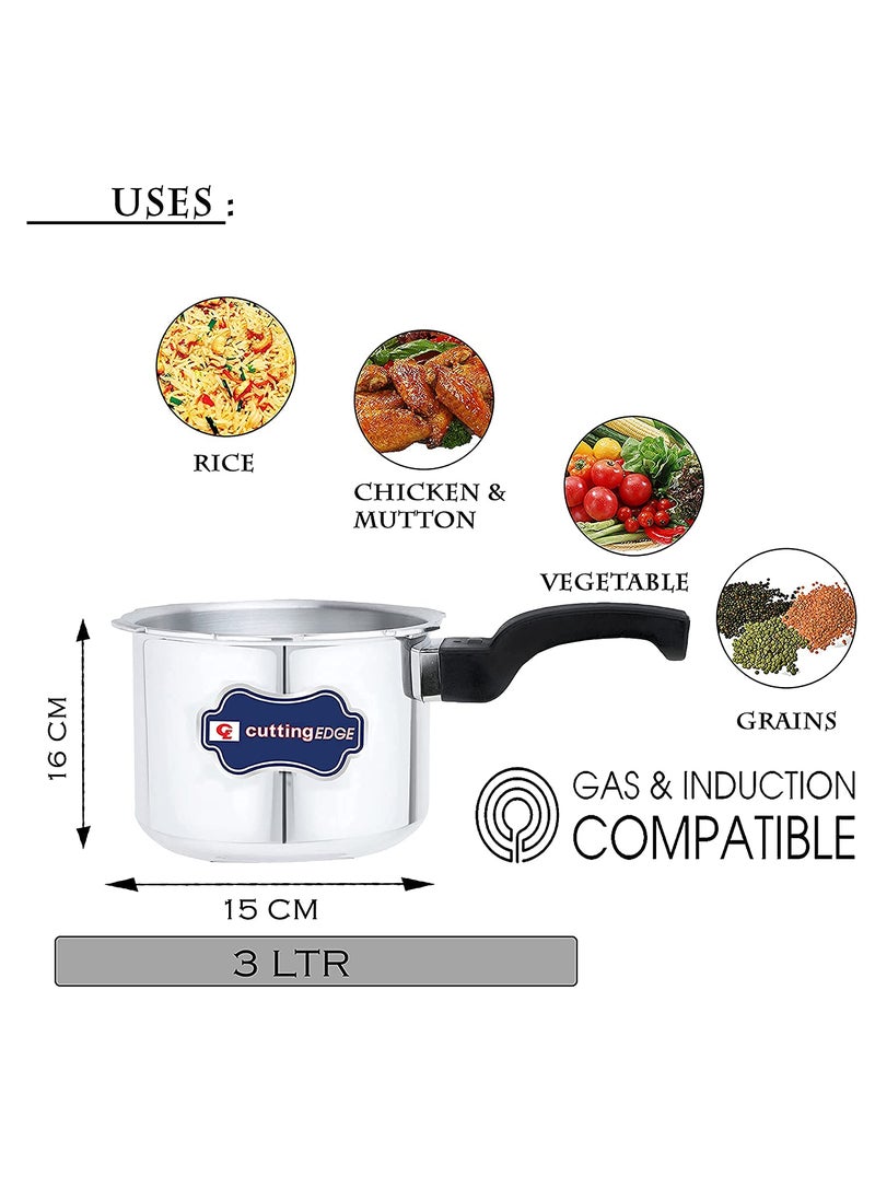 Cutting Edge Pressure Cooker 3 Litre With Lid Aluminum Gas Induction Compatible Cooker For Rice Vegetable Grains Chicken Mutton