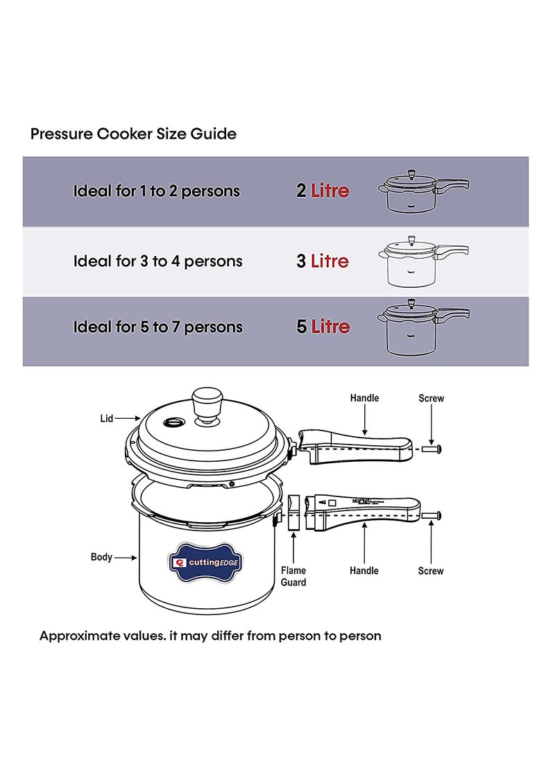 Cutting Edge Pressure Cooker 3 Litre With Lid Aluminum Gas Induction Compatible Cooker For Rice Vegetable Grains Chicken Mutton