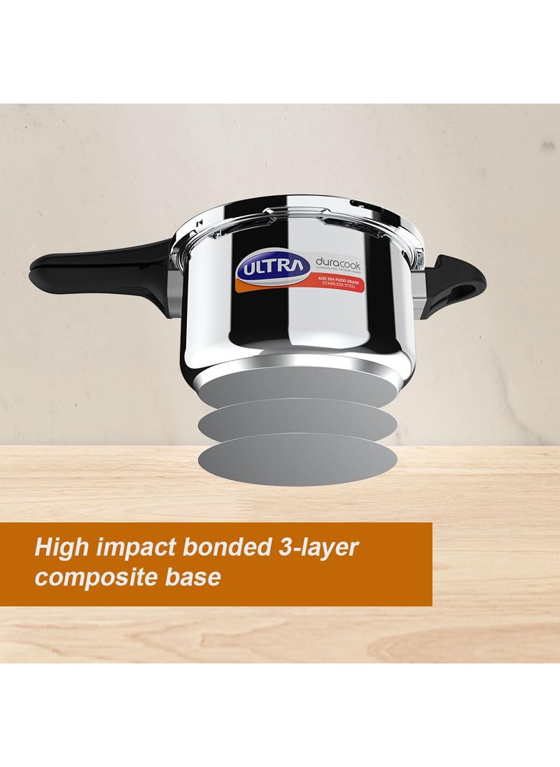 Ultra Duracook Mini Celebrations pack of 2L 3L Pressure cookerGiftingSS304 FoodGradeInterchangeable LidsFrothcollectorInduction3 Layer Composite Basesolid Bakelite handlesISI10Y Warranty