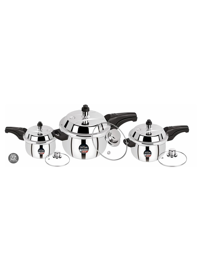 Celebration Combo TryPly Belly 153 5 Ltr Pressure Cooker Stainless Steel Outer Lid with Extra 3 Glass Lid Induction and Gas Base ISI Certified 5 Years Warranty