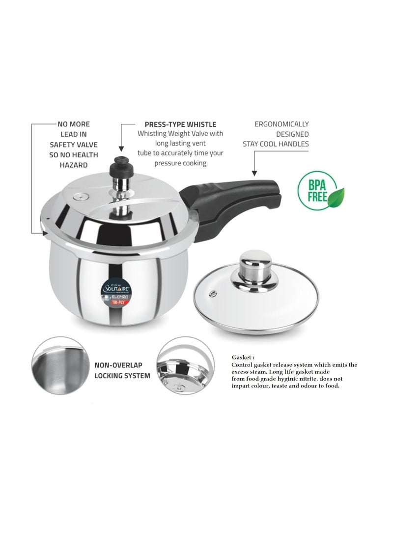 Celebration Combo TryPly Belly 153 5 Ltr Pressure Cooker Stainless Steel Outer Lid with Extra 3 Glass Lid Induction and Gas Base ISI Certified 5 Years Warranty