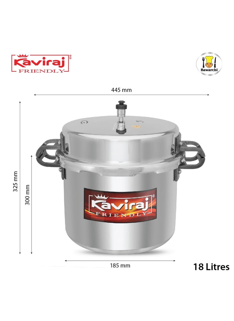 Kaviraj Bawarchi Large Size Aluminium Commercial Big Pressure Cooker with Outer Lid Gas Compatible for Healthy Cooking 18 Ltrs