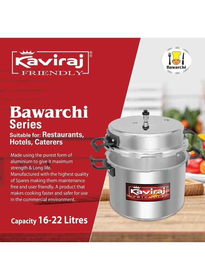 Kaviraj Bawarchi Large Size Aluminium Commercial Big Pressure Cooker with Outer Lid Gas Compatible for Healthy Cooking 18 Ltrs