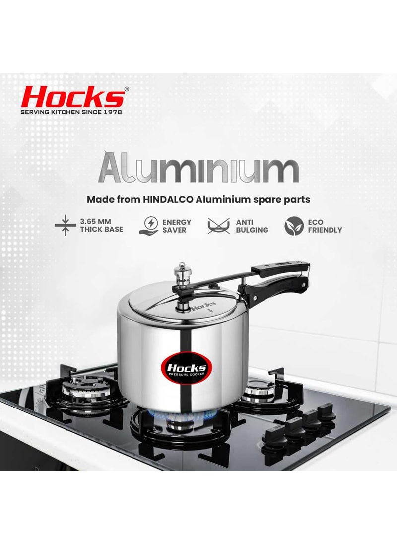 Hocks Classic Aluminium Pressure Cooker Inner Lid Design NonInduction Base Capacity 2 litres Gas Stovetop Compatible Colour Silver