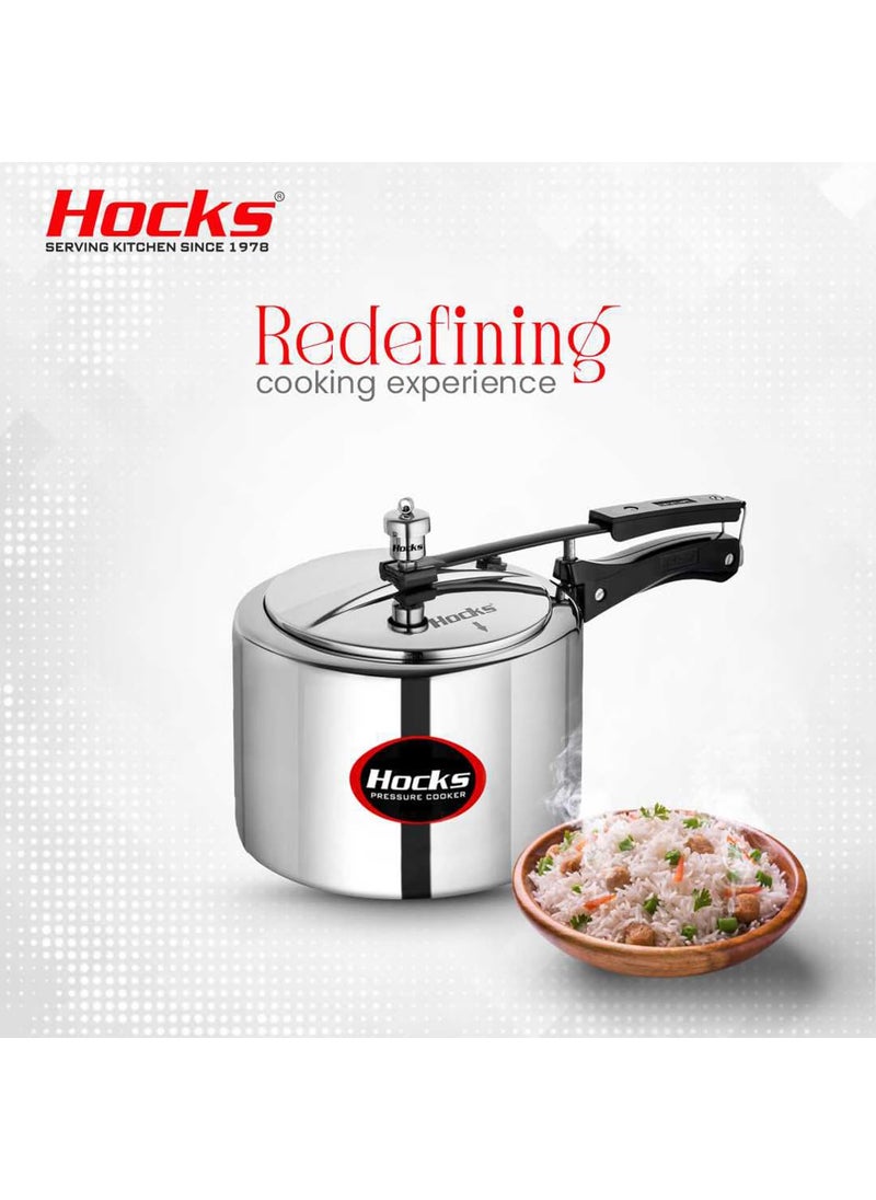 Hocks Classic Aluminium Pressure Cooker Inner Lid Design NonInduction Base Capacity 2 litres Gas Stovetop Compatible Colour Silver