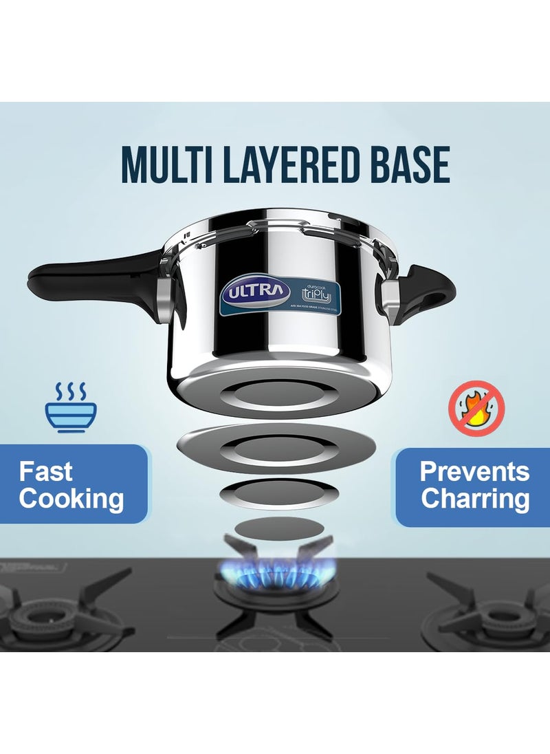 Ultra Dura cook Triply 35 L pressure cookerSS 304 Food GradeSCTSAnti BulgingFroth collectorBroad Base quick cooking savesgasSolid backelite handles3 layered body InductionISI5 Y warranty