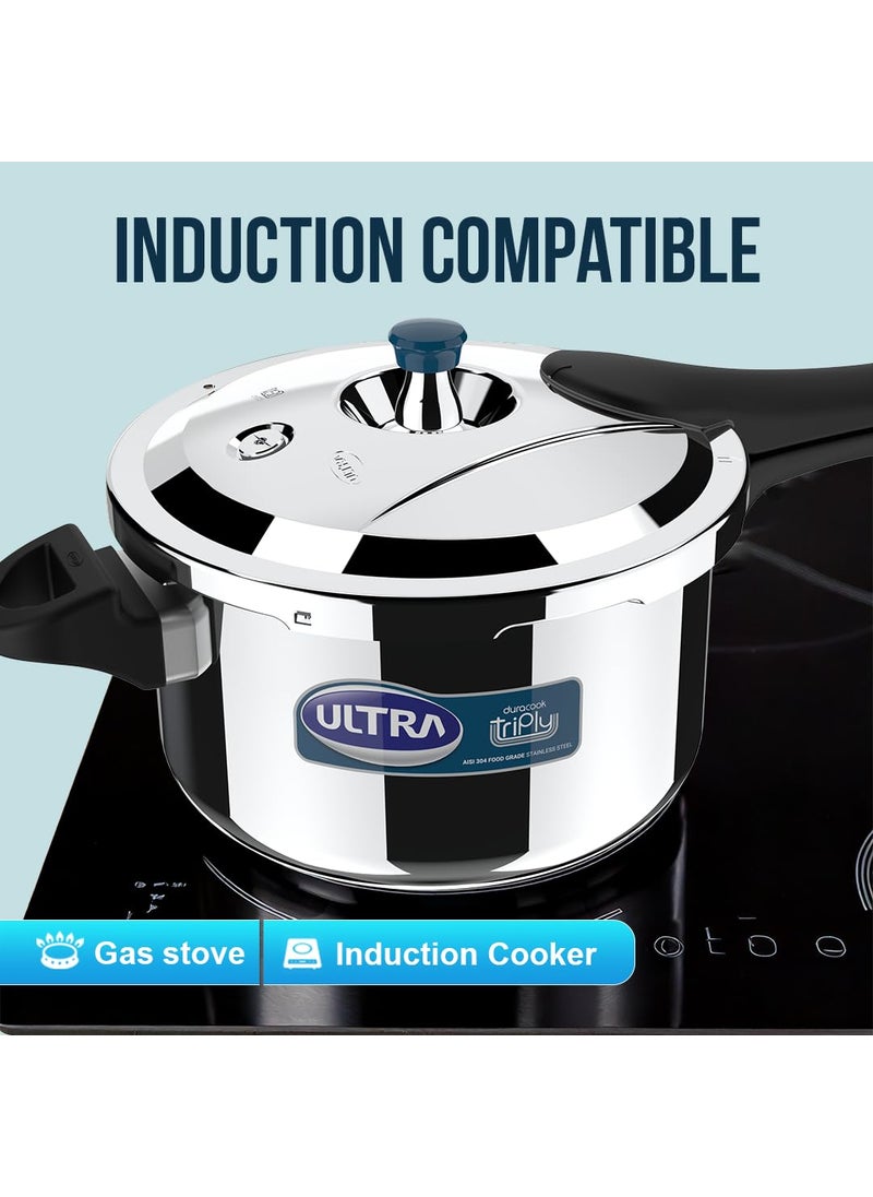 Ultra Dura cook Triply 35 L pressure cookerSS 304 Food GradeSCTSAnti BulgingFroth collectorBroad Base quick cooking savesgasSolid backelite handles3 layered body InductionISI5 Y warranty