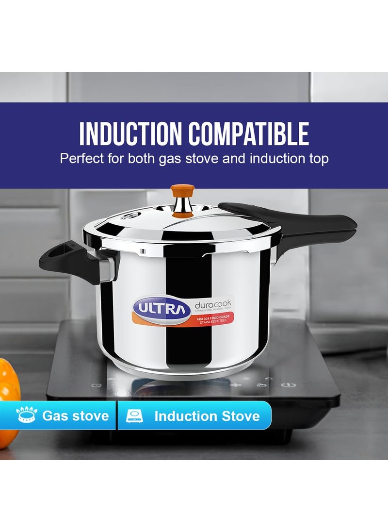 Ultra Duracook Pressure Cooker 65 Litre AISI 304 Food Grade Stainless Steel Cooker 10 Years Warranty High Impact 3Layer Composite Base Froth Collector Injection Moulded Bakelite Handle
