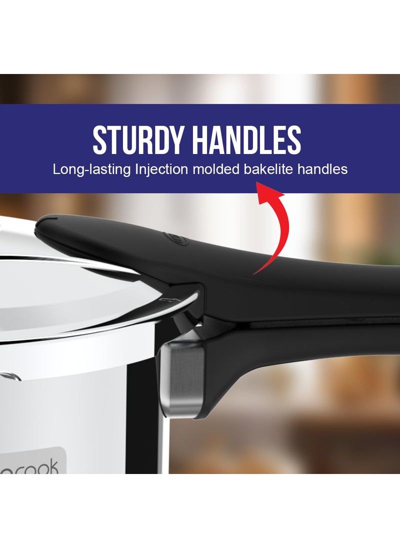 Ultra Duracook Pressure Cooker 65 Litre AISI 304 Food Grade Stainless Steel Cooker 10 Years Warranty High Impact 3Layer Composite Base Froth Collector Injection Moulded Bakelite Handle