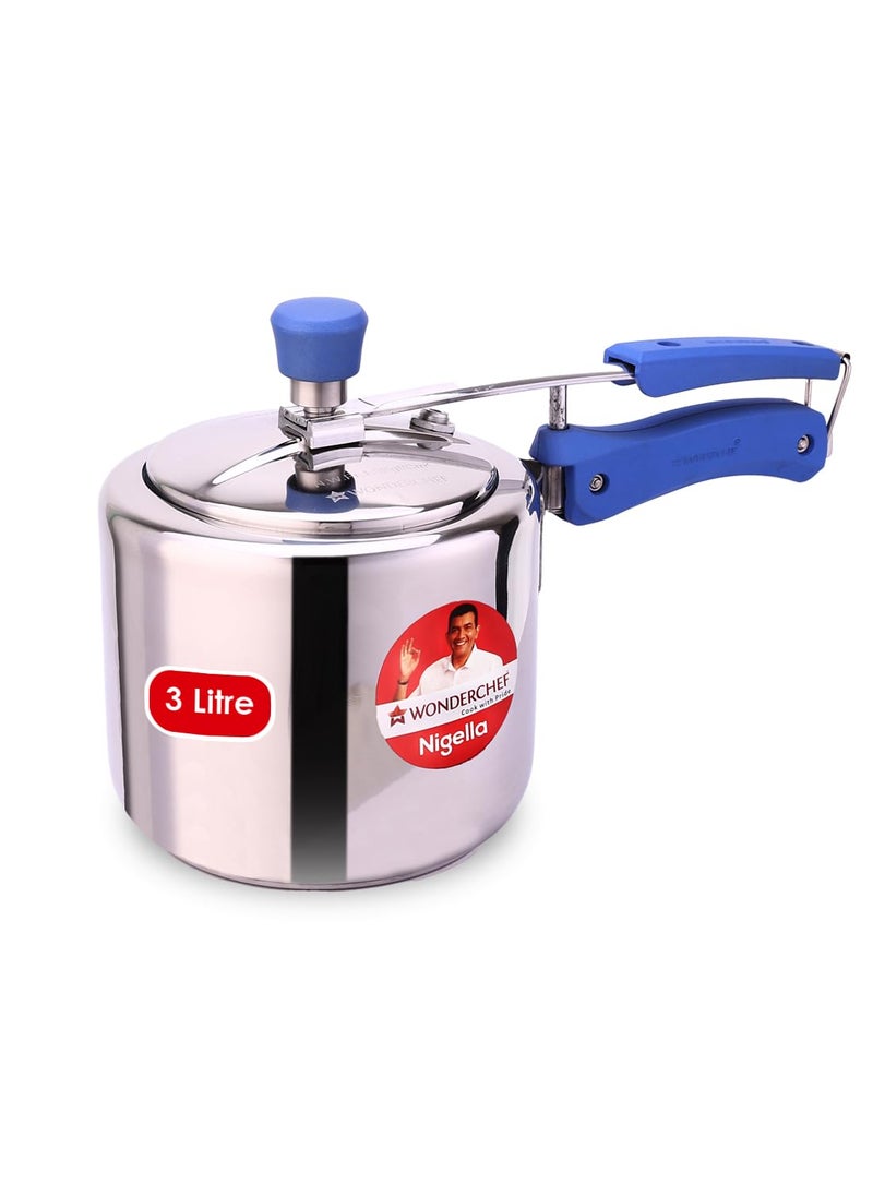 Wonderchef Nigella Stainless Steel Inner Lid Pressure Cooker 3 litres 6mm Thick Bottom Soft Touch Handles Induction Friendly Silver