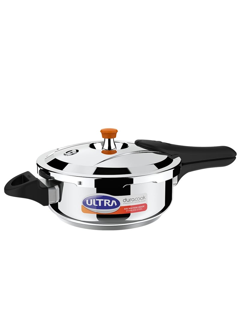 Ultra Duracook Pressure Cooker 35 Litre AISI 304 Food Grade Stainless Steel Cooker with 10 Years Warranty HighImpact Composite Base Bakelite Handles Spillage Control Induction Compatible