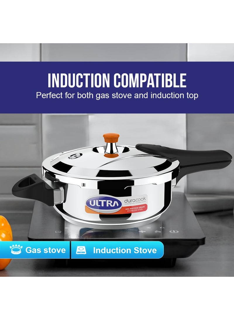 Ultra Duracook Pressure Cooker 35 Litre AISI 304 Food Grade Stainless Steel Cooker with 10 Years Warranty HighImpact Composite Base Bakelite Handles Spillage Control Induction Compatible