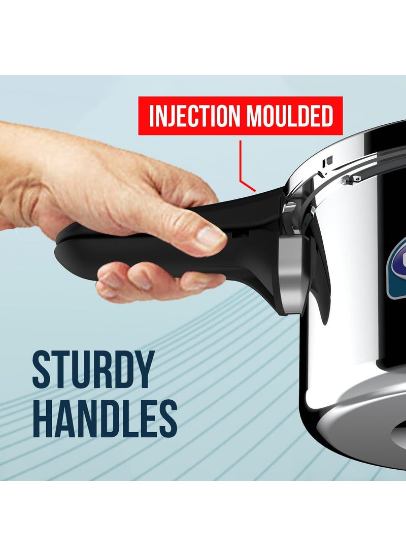 Ultra Duracook Triply Pressure Cooker 2 Litre AISI 304 Food Grade Stainless Steel Cooker 5 Years Warranty Injection Moulded Handles Induction Compatible 12 MM Lid Thickness SCTS Base