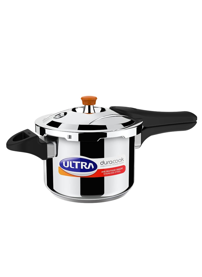 Ultra Duracook Pressure Cooker 3 Litre Aisi 304 Food Grade Stainless Steel Cooker 10 Years Warranty High Impact 3Layer Composite Base Bakelite Handles Keeps Food Warm For Up To 2 Hours