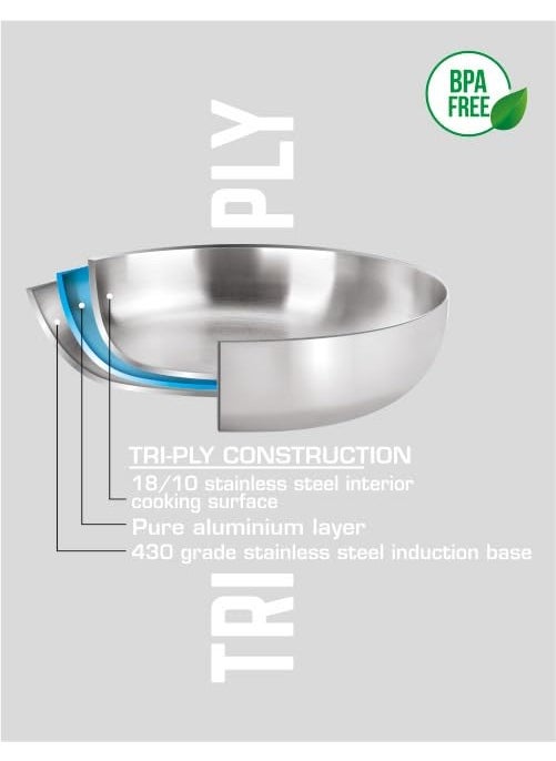 Elanza Belly 5 Ltr Pressure cooker 1810 TryPly Stainless Steel Outer Lid with Extra Glass Lid 5 Liter Pressure Cooker Induction and Gas Base ISI Certified 5 Years Warranty
