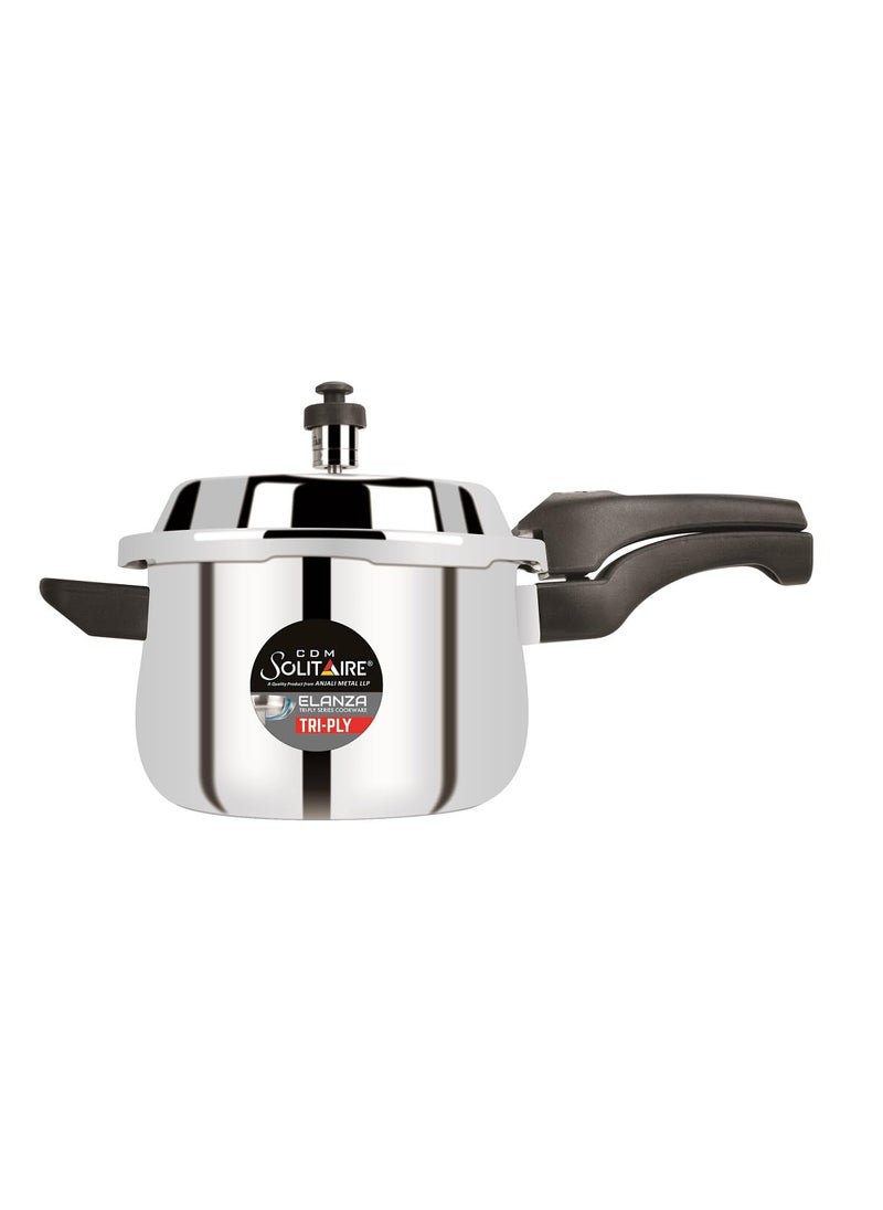 Elanza Belly 5 Ltr Pressure cooker 1810 TryPly Stainless Steel Outer Lid with Extra Glass Lid 5 Liter Pressure Cooker Induction and Gas Base ISI Certified 5 Years Warranty