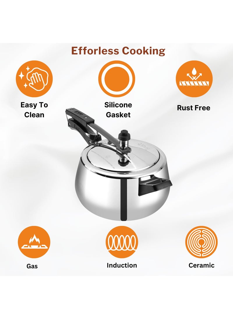 Futuretec Triply Stainless Steel Inner Lid Pressure Cooker 5 Litres Induction Gas Stove Friendly Heavy Bottom 2 Years Warranty ISI Certified