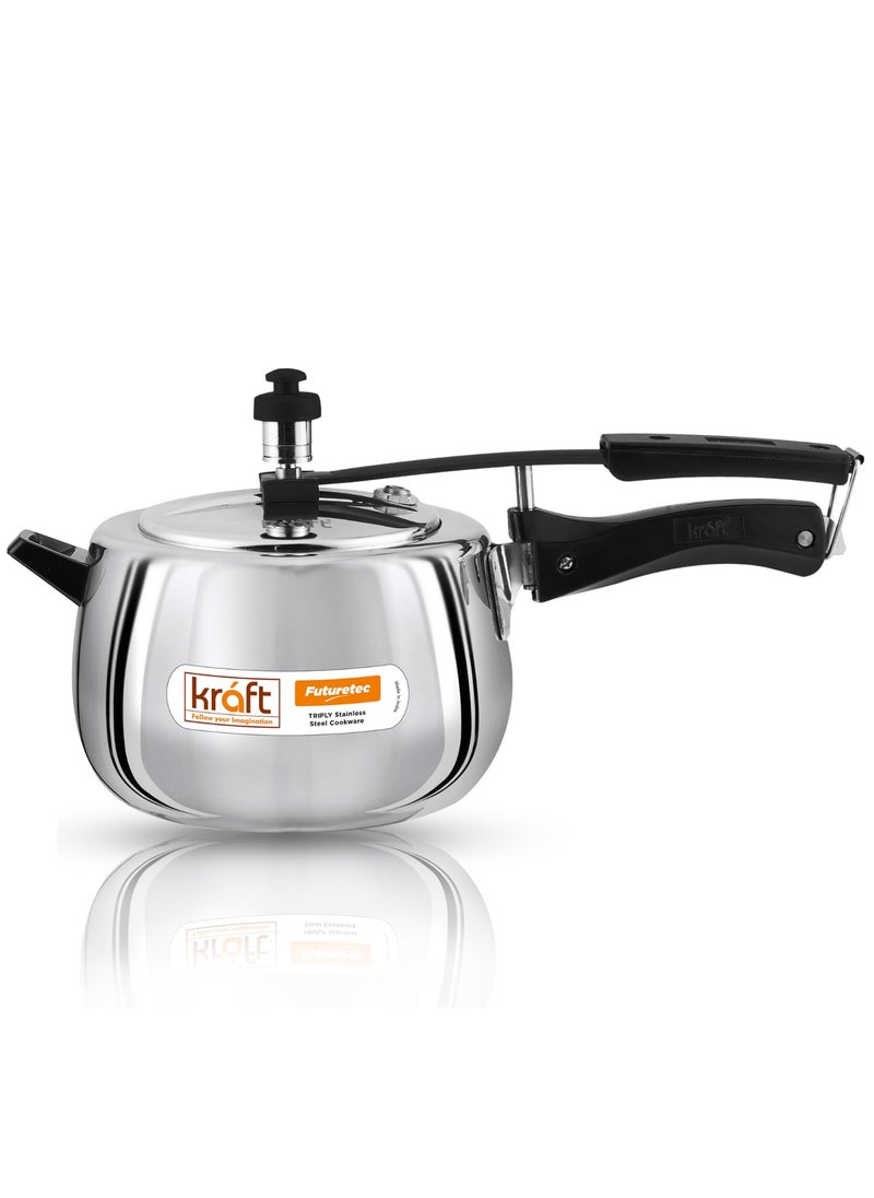 Futuretec Triply Stainless Steel Inner Lid Pressure Cooker 5 Litres Induction Gas Stove Friendly Heavy Bottom 2 Years Warranty ISI Certified