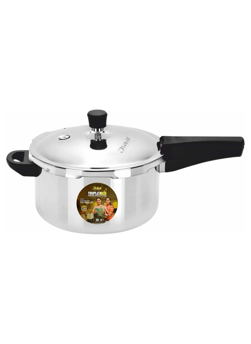 JIAA TRIPLEXPRO Triply Stainless Steel Pressure Cooker 3L Outer Lid Works on Induction Gas Perfect for Small Families 24 People Durable 3Layer Body ISI Certified 5Year Warranty