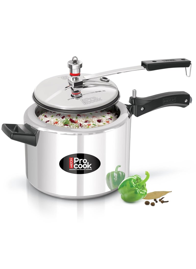 Milton Pro Cook Aluminium Non Induction Pressure Cooker With Inner Lid 65 litre Silver Hot Plate Safe Flame Safe