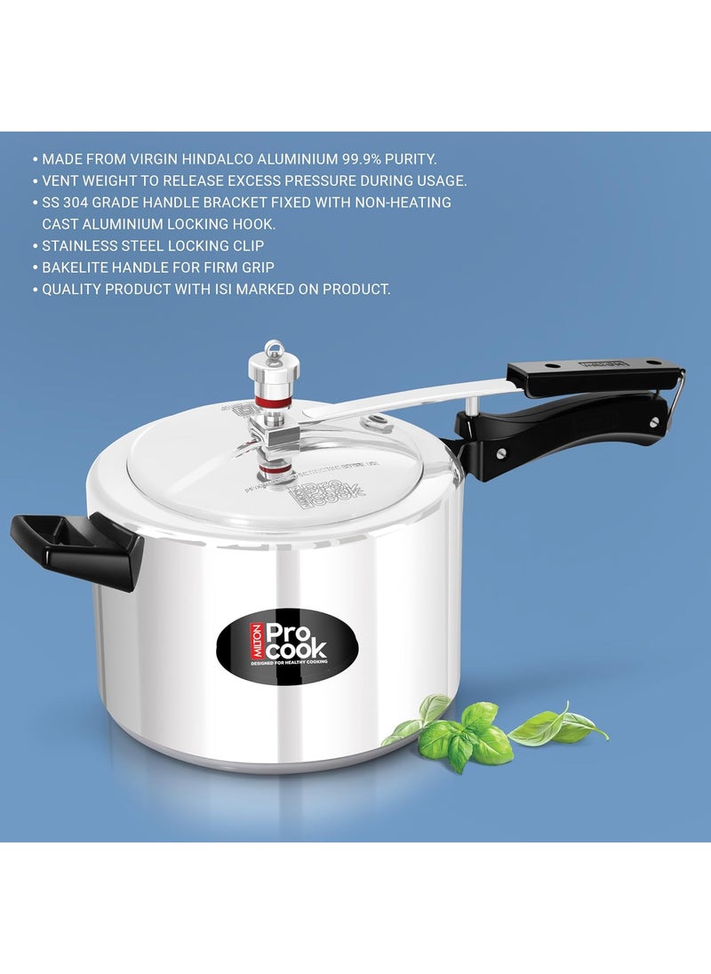 Milton Pro Cook Aluminium Non Induction Pressure Cooker With Inner Lid 65 litre Silver Hot Plate Safe Flame Safe