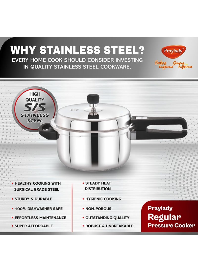 Praylady Stainless Steel Pressure Cooker with Outer Lid Induction Compatible Pressure Cooker Cooker Capacity 5 Litre Silver
