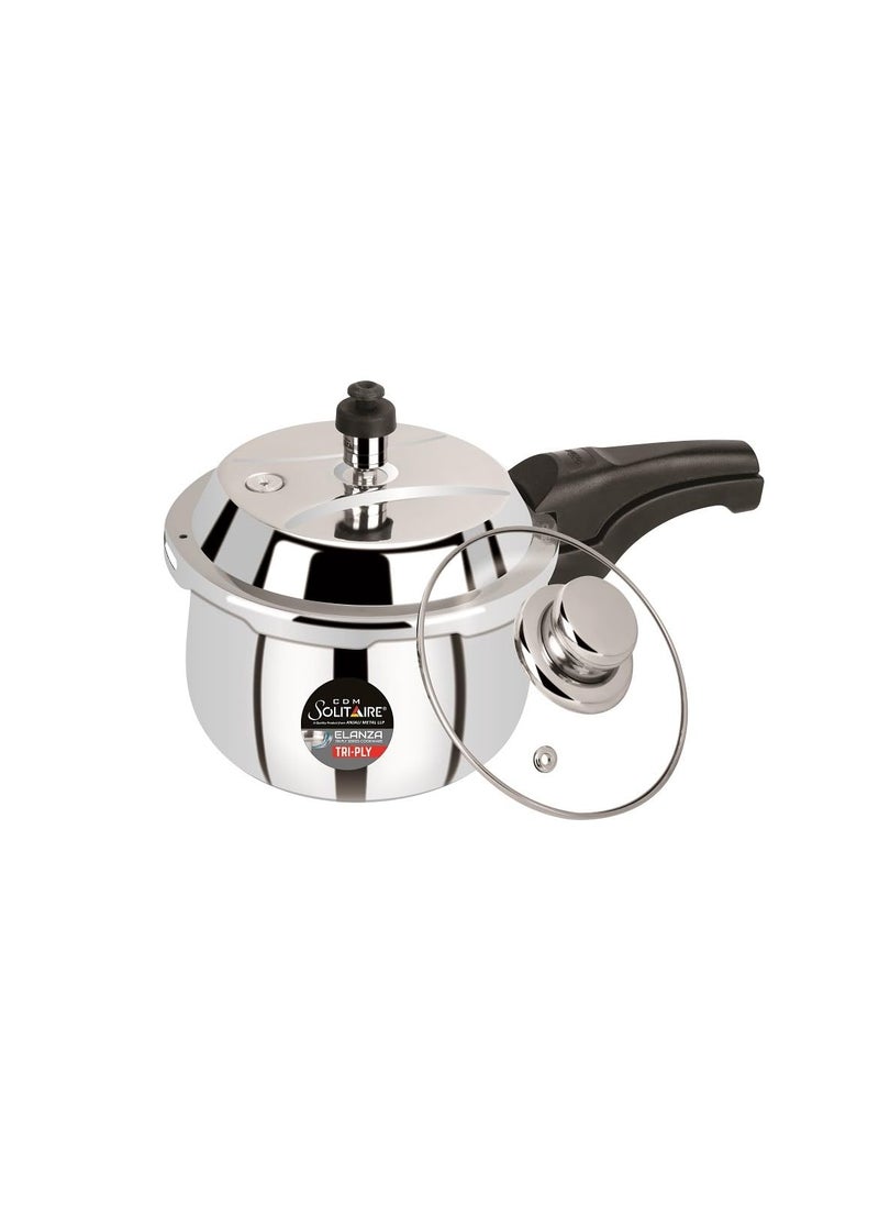 Elanza Straight 5 Liter Pressure cooker 1810 Tryply Stainless Steel Outer Lid 5 Liter Pressure Cooker Induction and Gas Compatible ISI Certified 5 Years Warranty