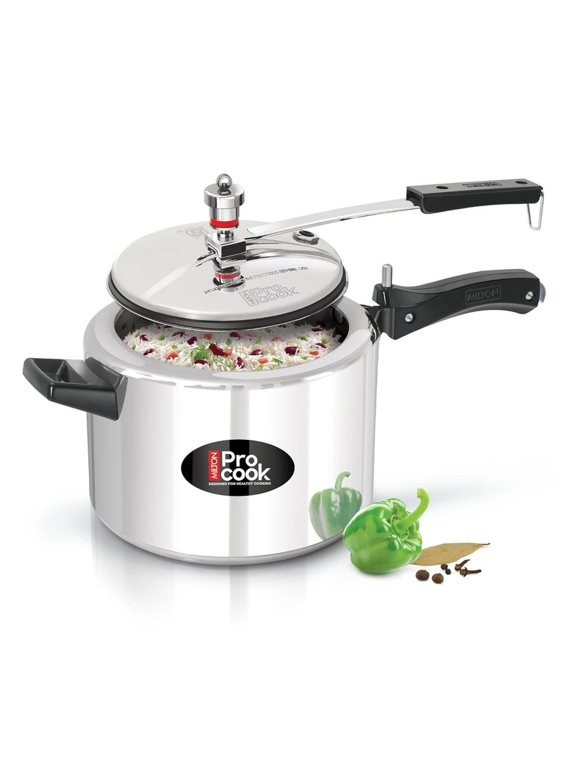 Milton Pro cook Pressure Cooker Aluminium With Inner Lid 5 litre Induction and Gas Stove Compatible Food Grade Nitrile Gasket System 5 Years Warranty ISI Certified Silver