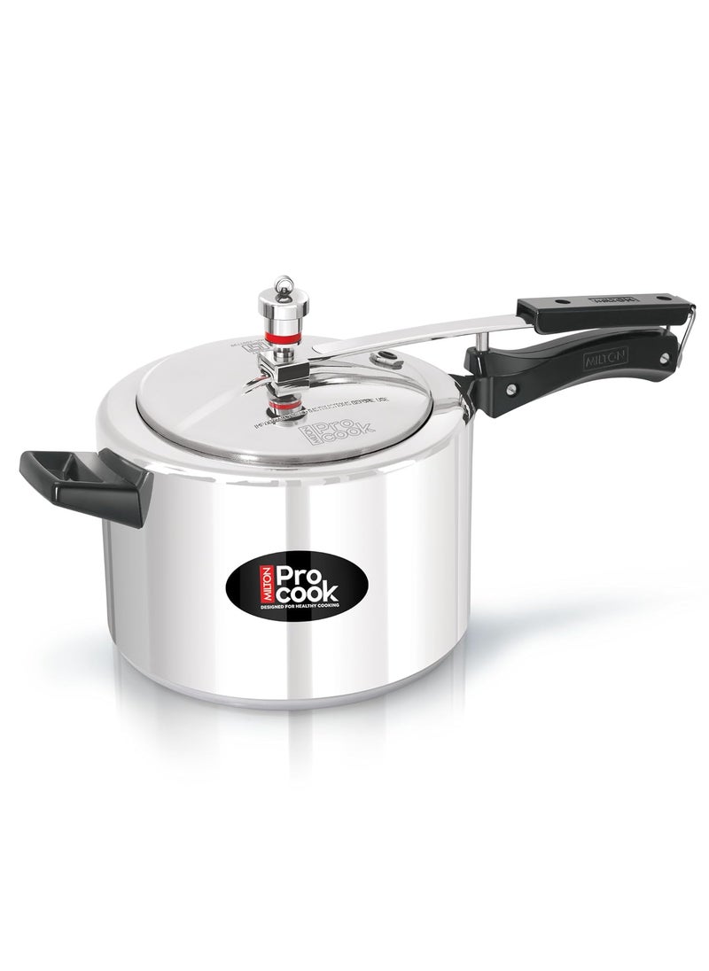 Milton Pro cook Pressure Cooker Aluminium With Inner Lid 5 litre Induction and Gas Stove Compatible Food Grade Nitrile Gasket System 5 Years Warranty ISI Certified Silver