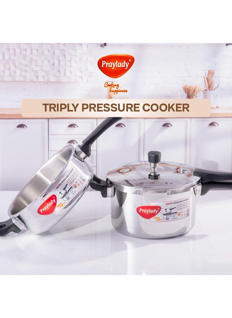 PrayLady Triply Pressure Cooker 15Ltr with SAS Body Bakelite Handle Vitro Ceramic Halogen Induction and Gas Compactible Fast and Even Cooking ISI Certified 5 Year Warranty