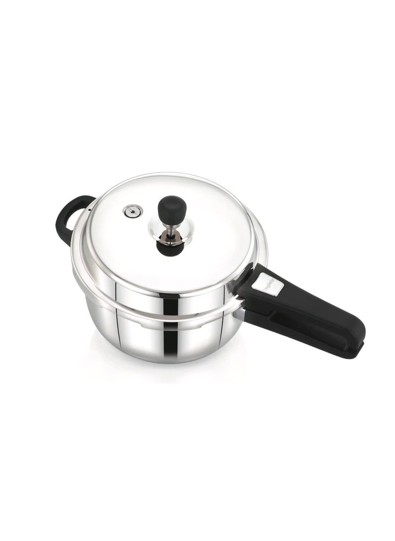 Praylady Stainless Steel Pressure Cooker with Outer Lid Induction Compatible Pressure Cooker Cooker Capacity 2 Litre Silver