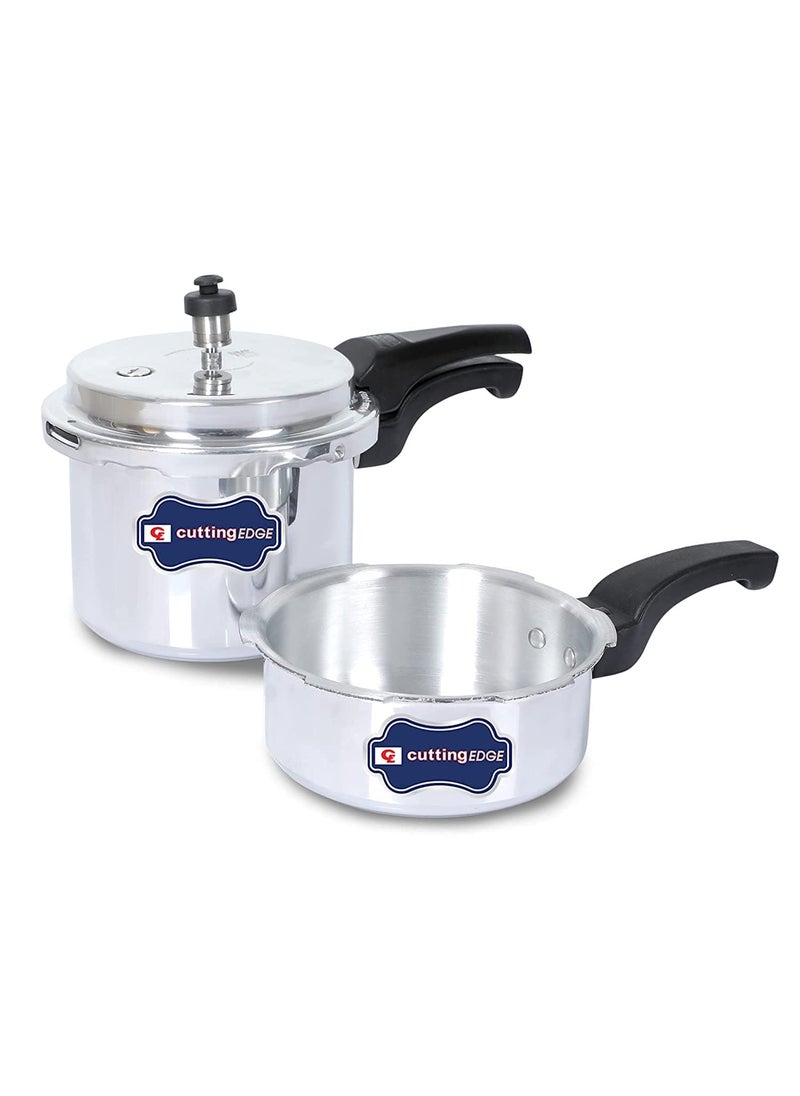 Cutting EDGE Induction Base Inner Lid Aluminum Pressure Cooker 2L3L Combo Gas Induction Compatible Cooker for Rice Vegetable Grains Chicken Mutton Set of 2