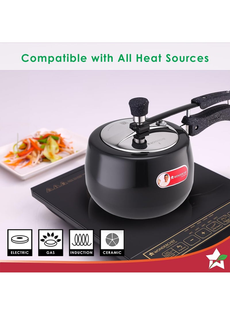 Wonderchef Taurus Hard Anodized Inner Lid Pressure Cooker 3 litres Soft Touch Handles for Durability Induction Friendly Black