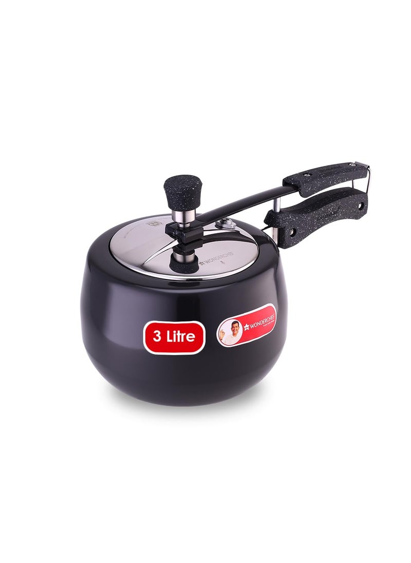 Wonderchef Taurus Hard Anodized Inner Lid Pressure Cooker 3 litres Soft Touch Handles for Durability Induction Friendly Black