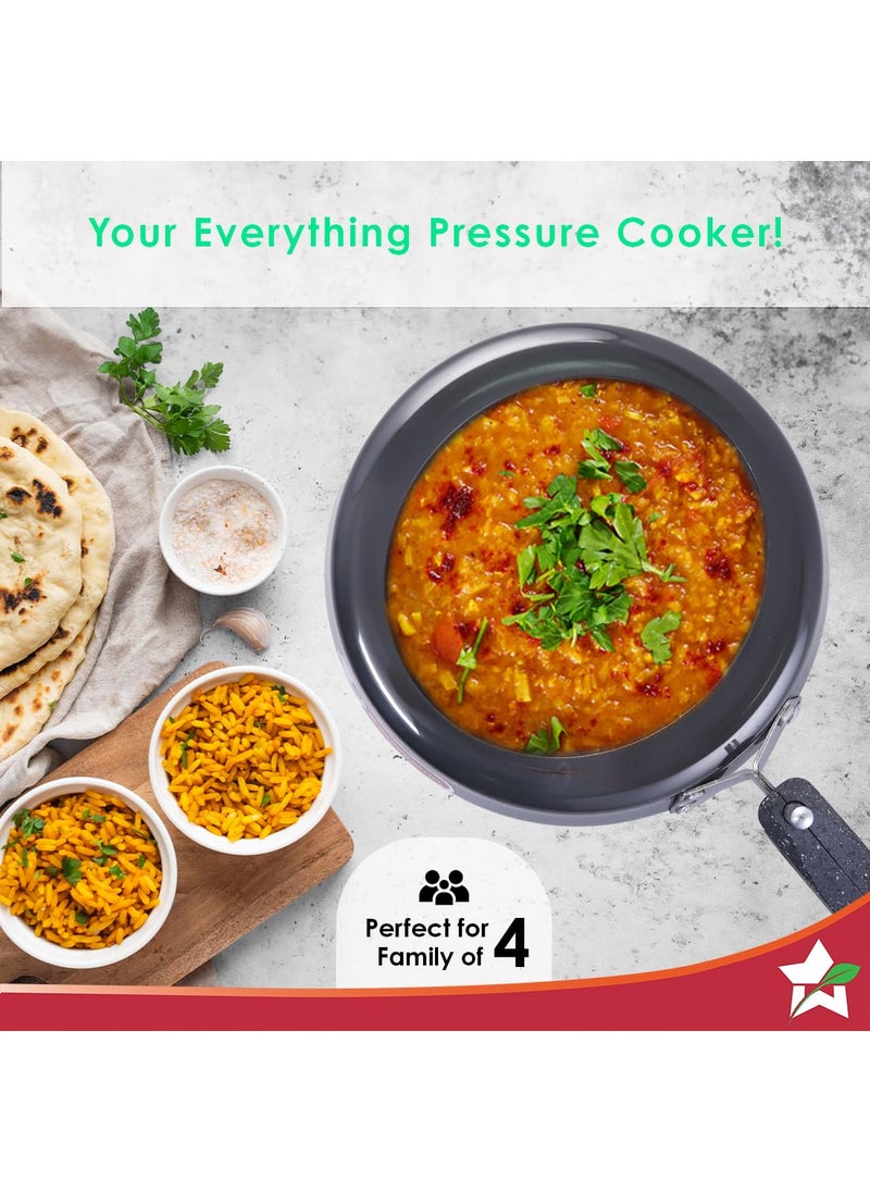 Wonderchef Taurus Hard Anodized Inner Lid Pressure Cooker 3 litres Soft Touch Handles for Durability Induction Friendly Black