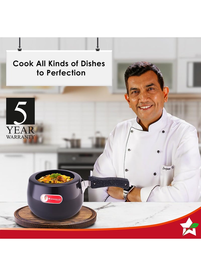 Wonderchef Taurus Hard Anodized Inner Lid Pressure Cooker 3 litres Soft Touch Handles for Durability Induction Friendly Black