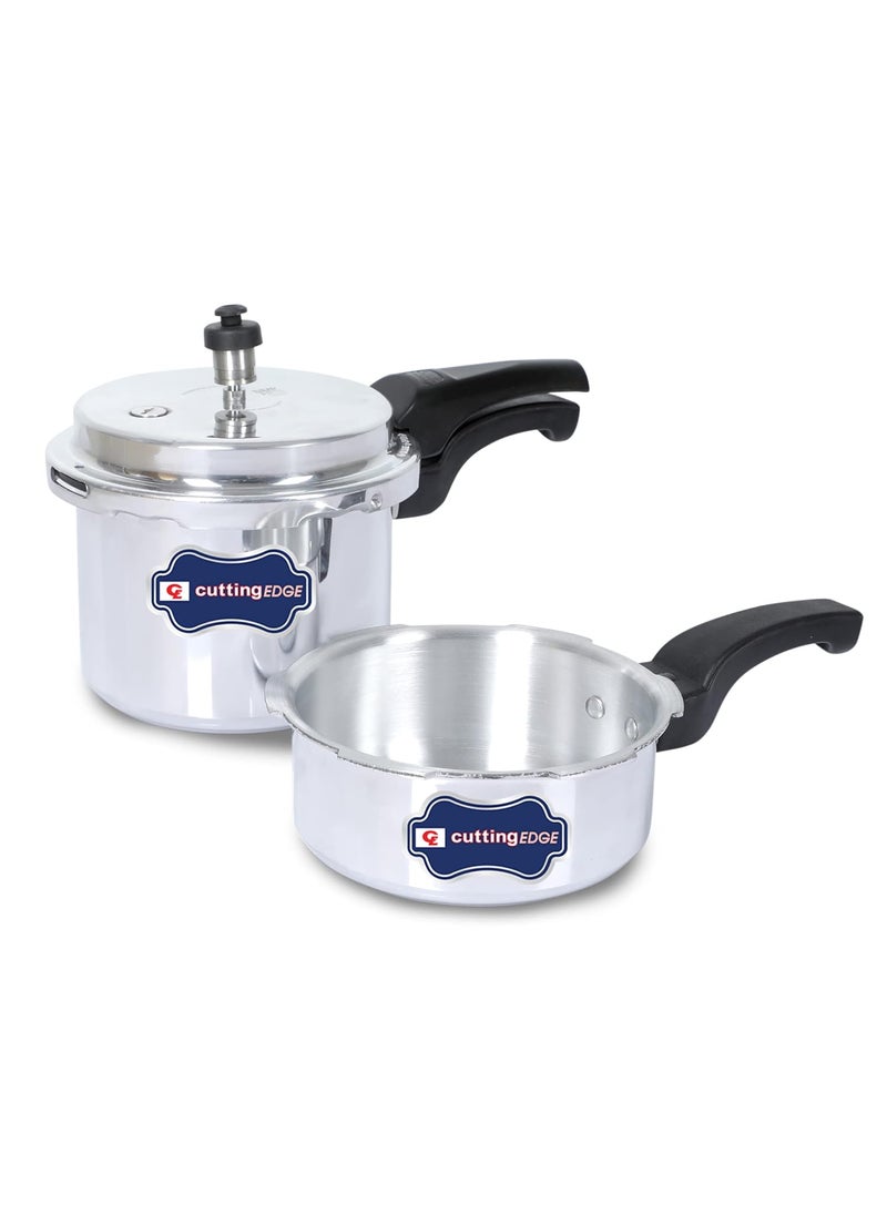 Cutting EDGE Induction Base Inner Lid Aluminum Pressure Cooker 2L3L Combo Gas Induction Compatible Cooker for Rice Vegetable Grains Chicken Mutton Set of 2