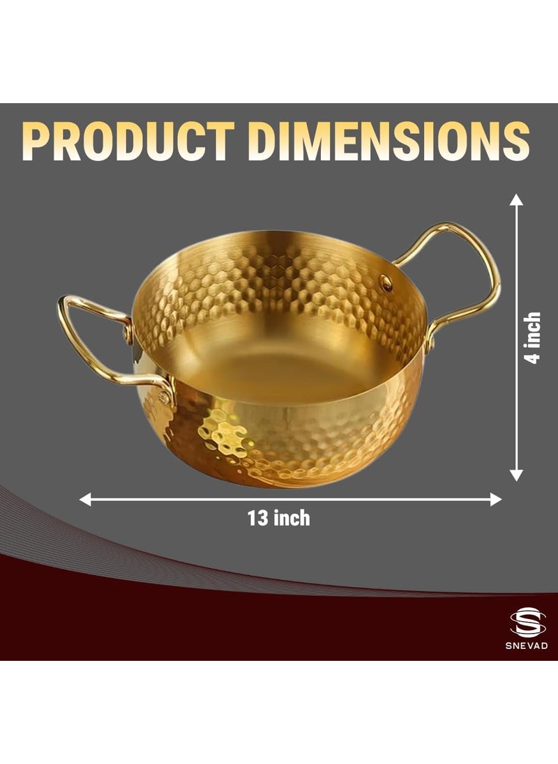 VALAJOGI Korean Ramen Pot Stainless Steel Double Handle for Induction Cooker Fast Heating Cooking Pot for Home Kitchen for Soup Noodles Pasta Outdoor Dishwasher Safe Non Stick Gold