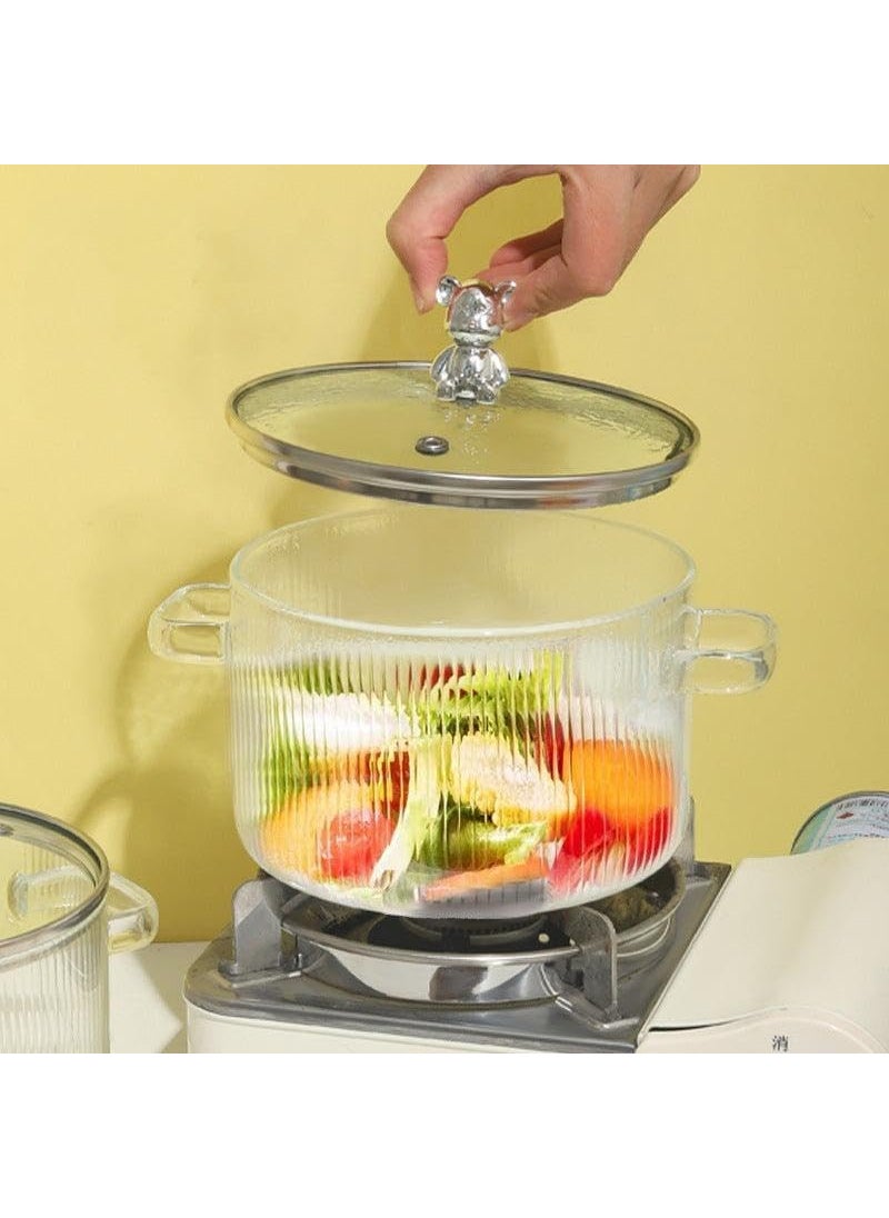 Rathey Clear Glass Cooking Pot with lid Clear Pots for Cooking 1500 Ml Saucepan Glass Pot for Cooking Heat Resistant Glass Pots for Cooking on Stove MultiFunction Stew Pot Set of 1