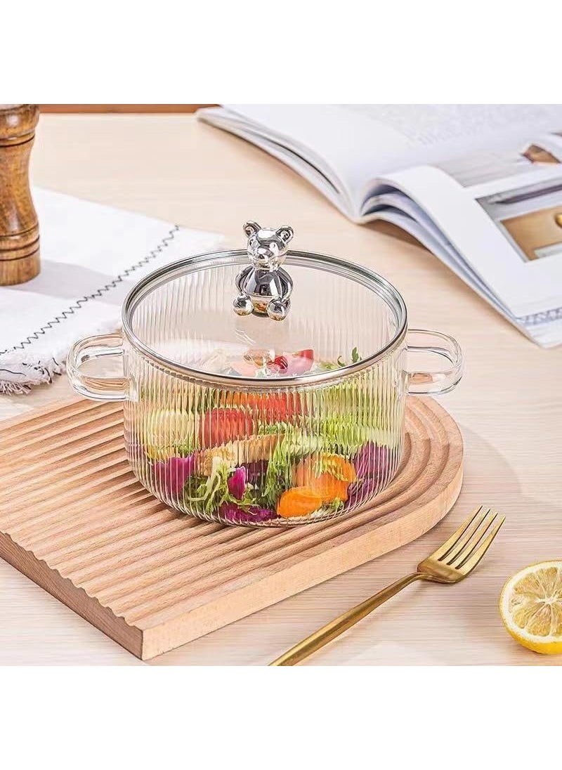 Rathey Clear Glass Cooking Pot with lid Clear Pots for Cooking 1500 Ml Saucepan Glass Pot for Cooking Heat Resistant Glass Pots for Cooking on Stove MultiFunction Stew Pot Set of 1