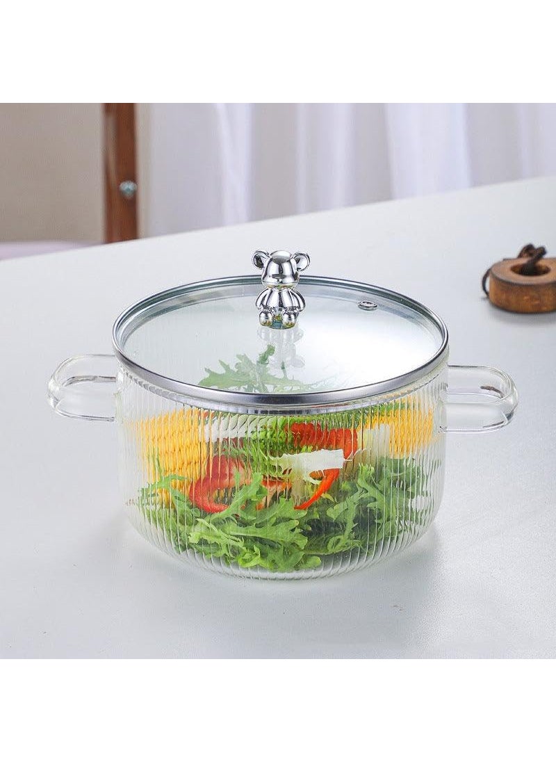 Rathey Clear Glass Cooking Pot with lid Clear Pots for Cooking 1500 Ml Saucepan Glass Pot for Cooking Heat Resistant Glass Pots for Cooking on Stove MultiFunction Stew Pot Set of 1
