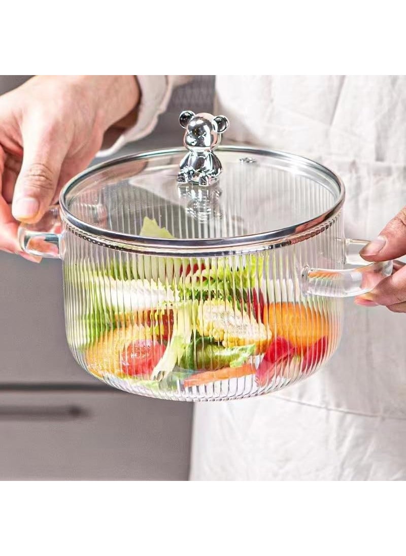 Rathey Clear Glass Cooking Pot with lid Clear Pots for Cooking 1500 Ml Saucepan Glass Pot for Cooking Heat Resistant Glass Pots for Cooking on Stove MultiFunction Stew Pot Set of 1