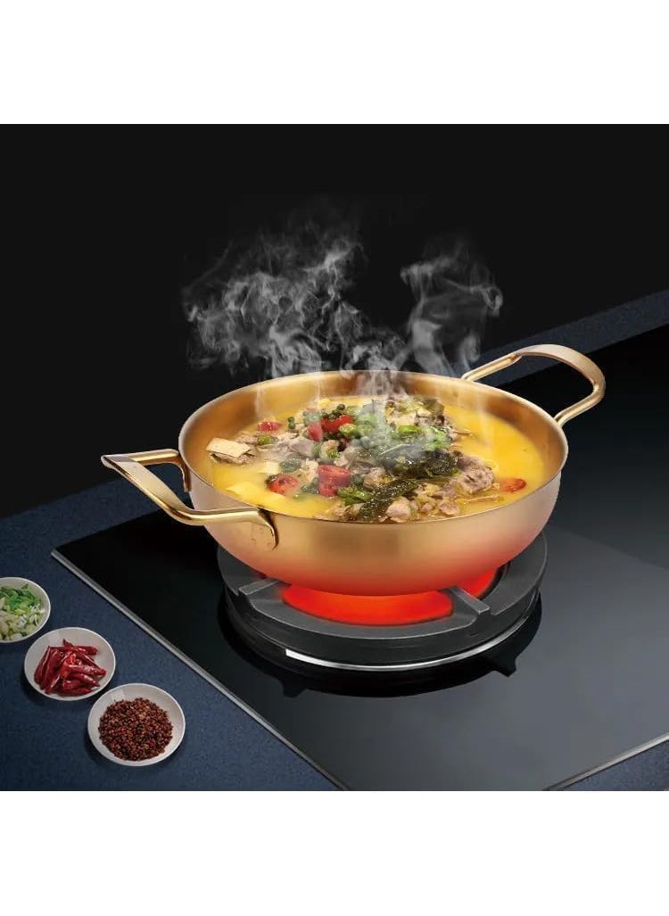 SAMUSAGYARamen Pot Korean Pot Gold Korean Ramen Pot Korean Ramen Pot Compatible with Gas Stove Induction Stove for Ramen Pasta Soup Porridge Inner Diameter 24cm
