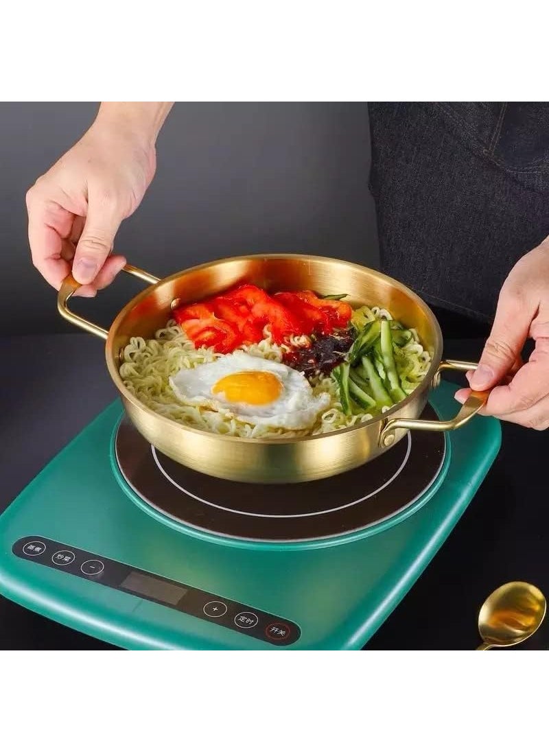 SAMUSAGYARamen Pot Korean Pot Gold Korean Ramen Pot Korean Ramen Pot Compatible with Gas Stove Induction Stove for Ramen Pasta Soup Porridge Inner Diameter 24cm