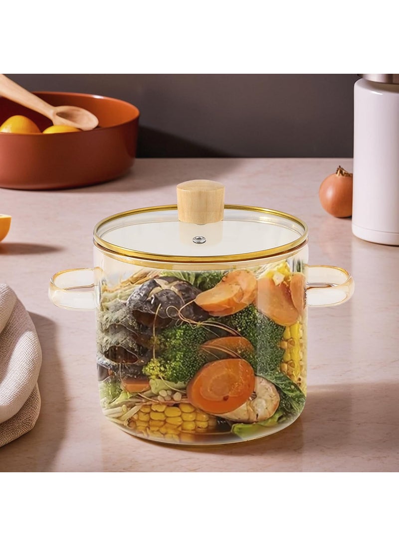 The Better Home Zeno Borosilicate Pot with Lid 23L Handi for Cooking Serving Microwave Safe Cookware for Gas Stove Cooking Pot with Lid with Handles Amber